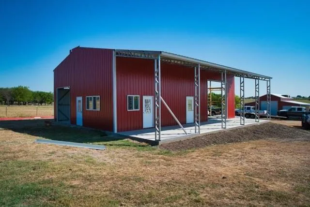 red metal barndominium