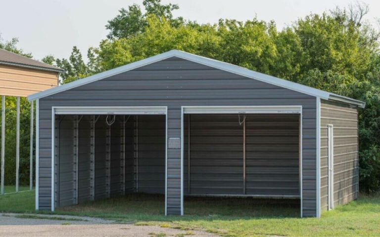 lelands gray a-frame double stall metal garage