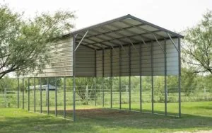 lelands metal rv cover on a ranch