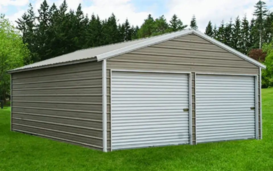 lelands tan a-frame double stall metal garage
